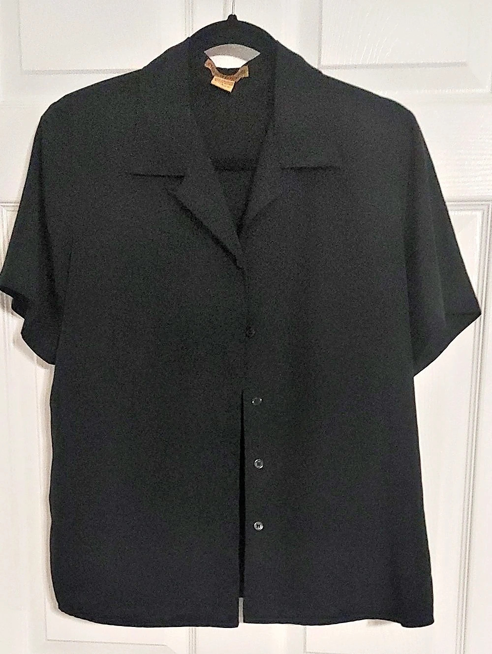 Notations Black Short Sleeve Button Front Top